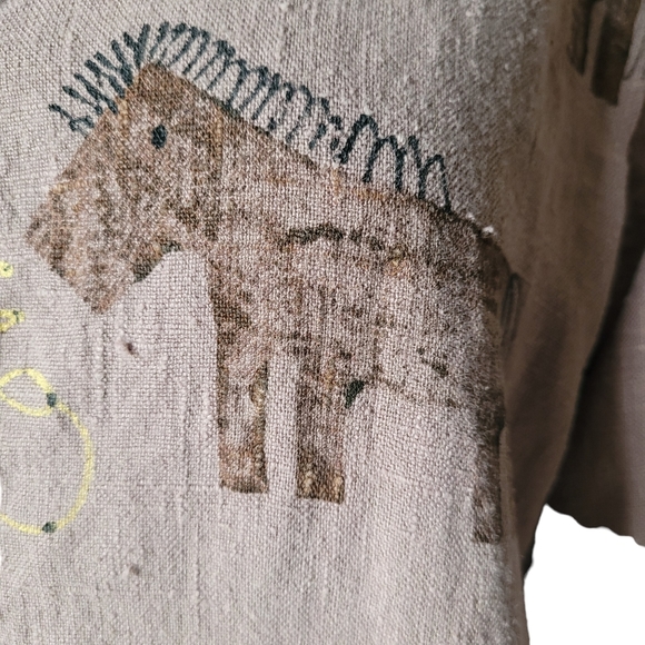 SOLDVintage FLAX Women's Linen Tunic Mauve w/ Horse Art, Boho Cottagecore Medium - Picture 4 of 11